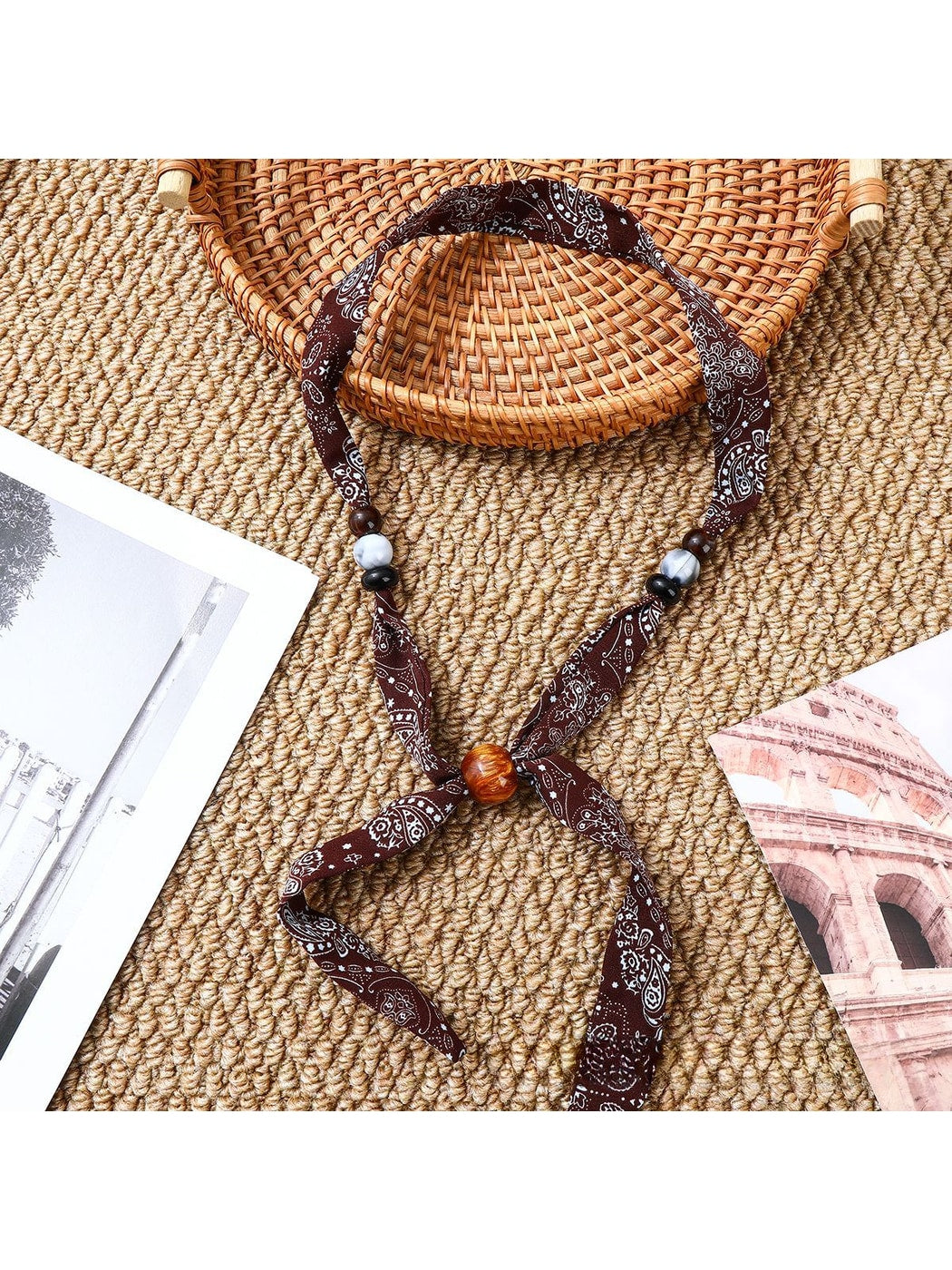 Scarvii - Retro Paisley Beaded Narrow Scarf