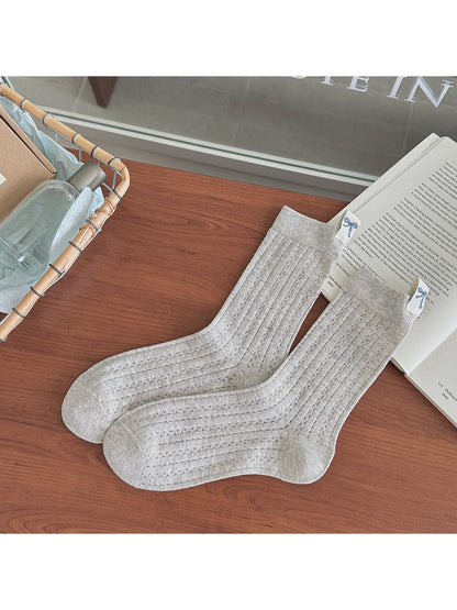 Rufia - Bow Pattern Label Detail Openwork Crew Socks