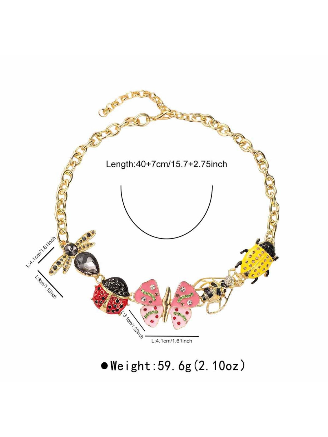 Model wearing Neckit Butterfly & Bug Charm Necklace with butterfly and bug charms visible