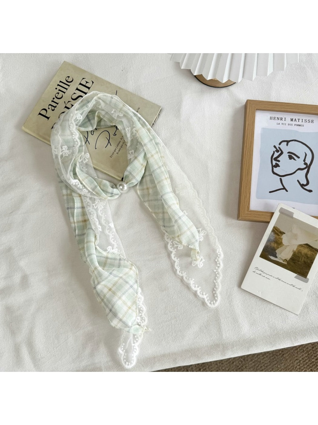 Scarvii - Muted Checked Lace Fashion Scarf