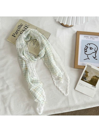 Scarvii - Muted Checked Lace Fashion Scarf