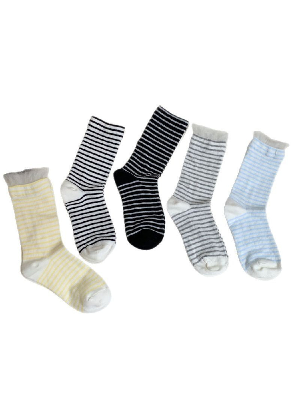 Rufia - Ruffle Cuff Stripe Mid Calf Socks