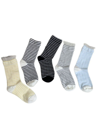 Rufia - Ruffle Cuff Stripe Mid Calf Socks