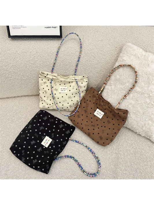 Cosbai - Beaded Strap Corduroy Tote