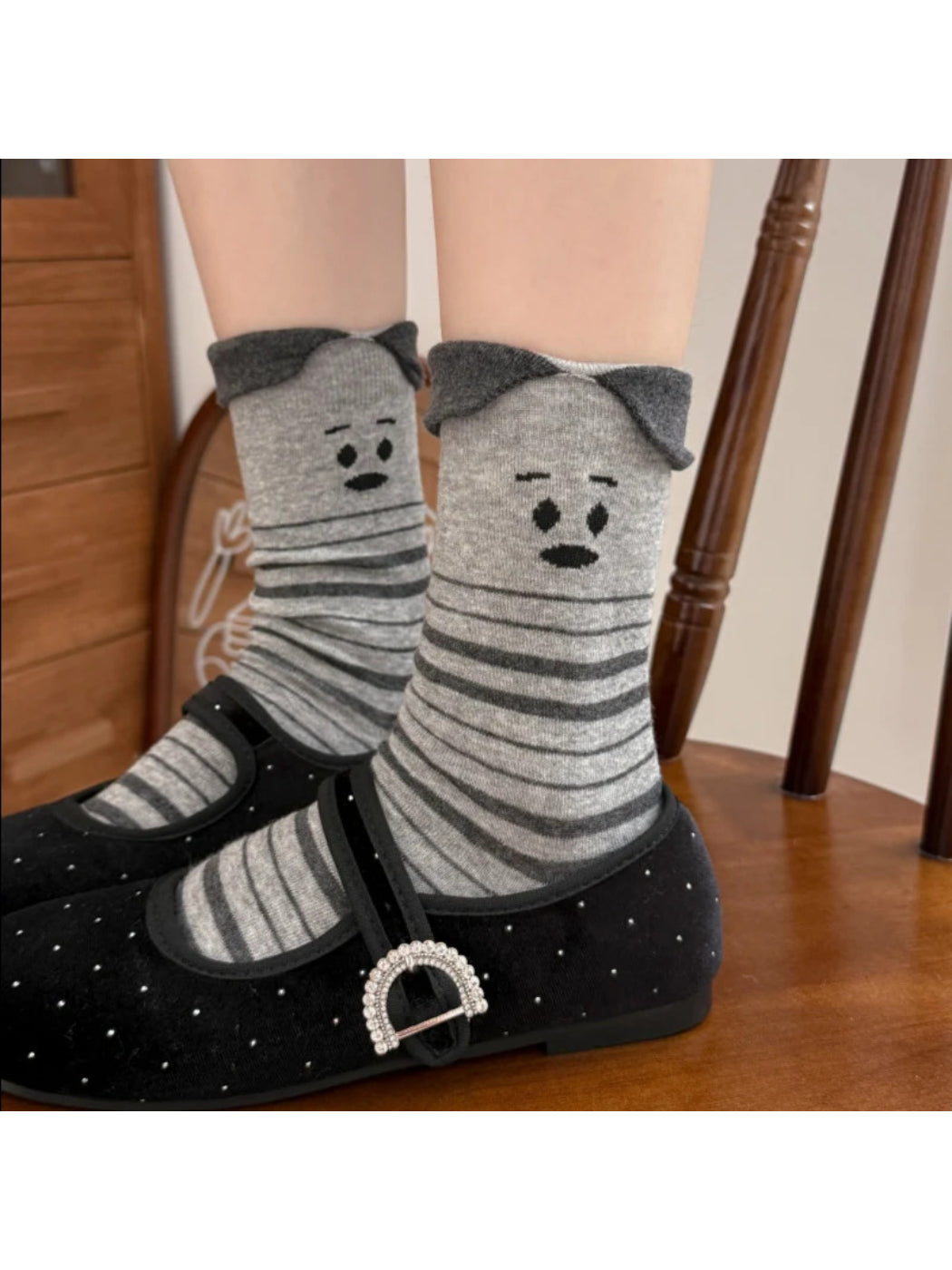 Rufia Sad Face Striped Socks with Ruffles