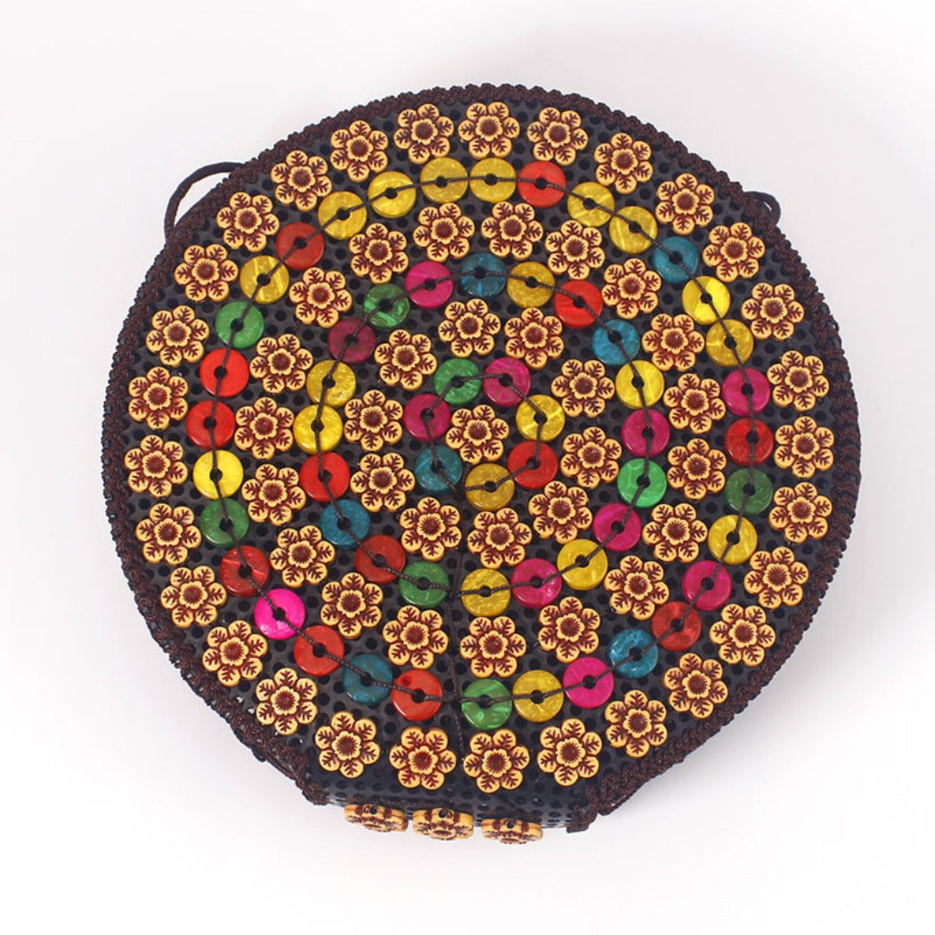 Cosbai - Boho Round Woven Crossbody Bag - Unique & Artistic
