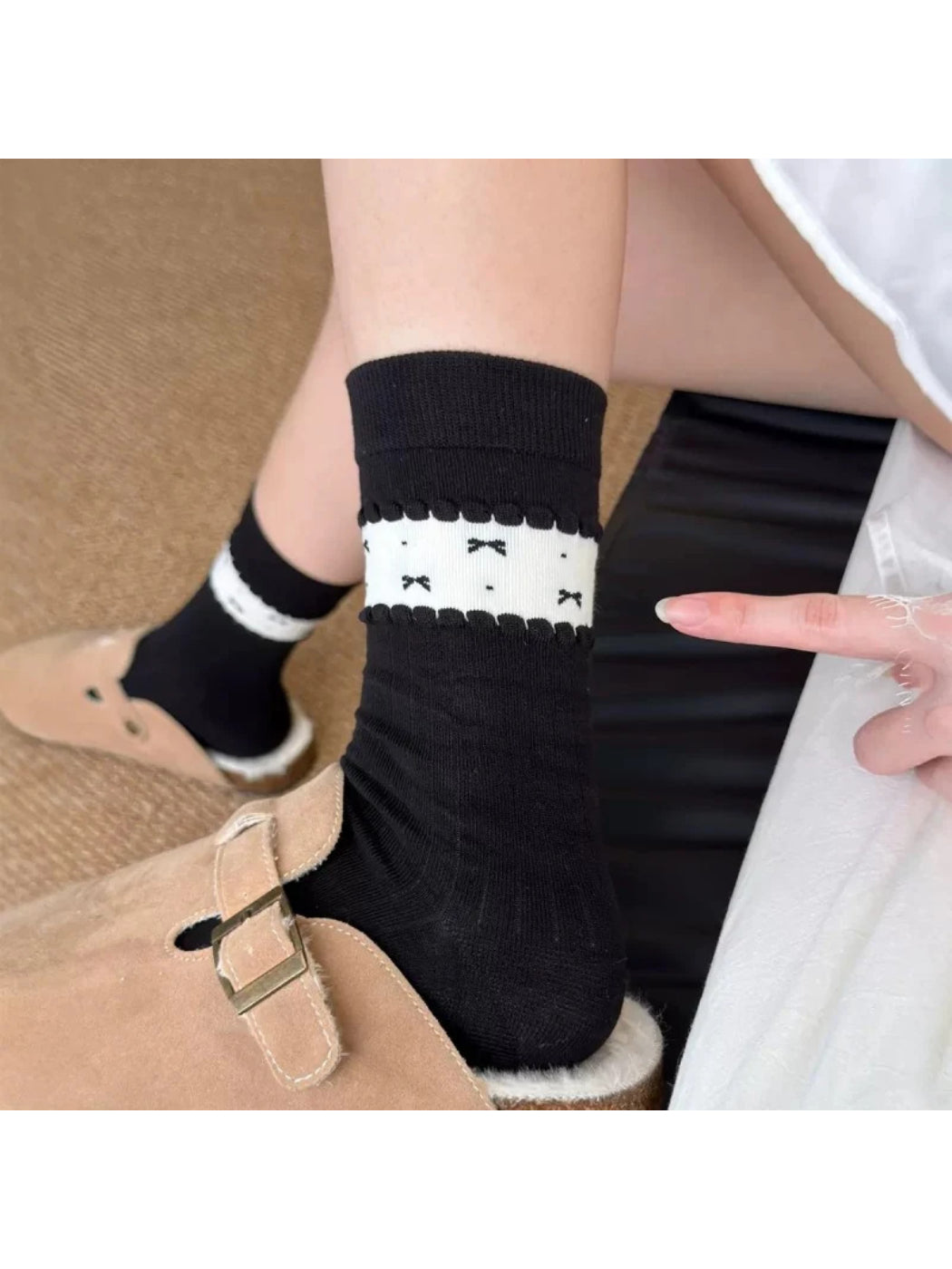 Rufia - Ribbed Cuff Trim Crew Socks