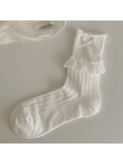 Rufia - Ballet Style Lace Ribbon Bow Detail Crew Socks