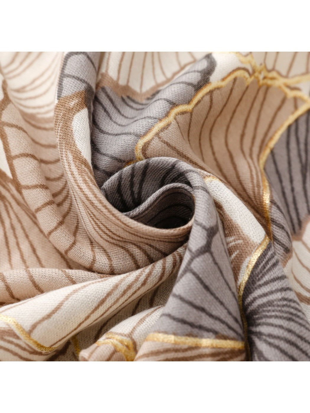 Scarvii - Winter Scarf & Shawl with Gold Foil Gingko Leaf Pattern