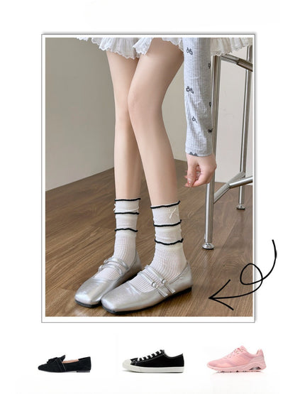 Rufia - Ribbon Ruffle Layer Crew Socks