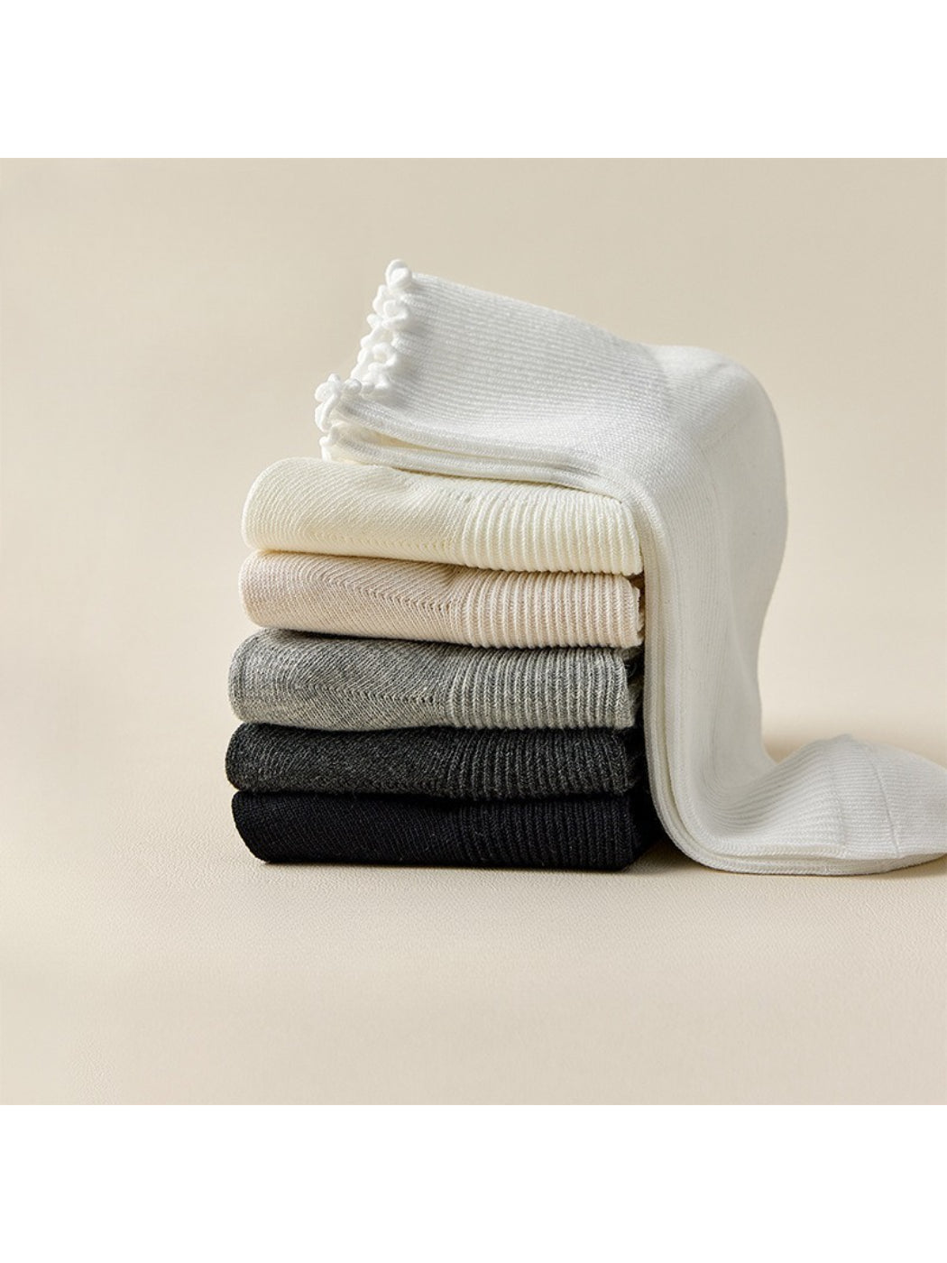 Rufia - Clean Ribbed Neutral Crew Socks