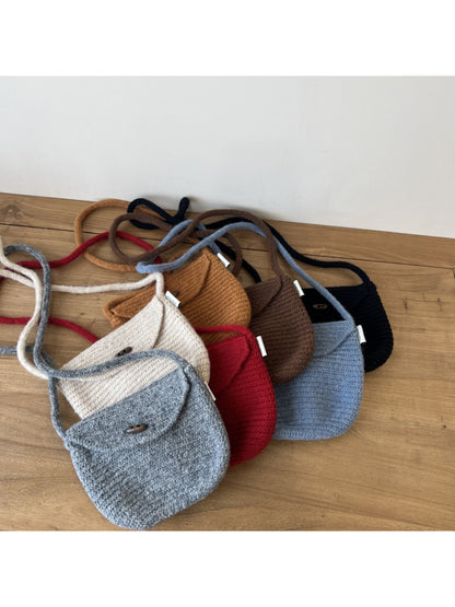 Cosbai - Textured Knit Button Flap Crossbody Bag