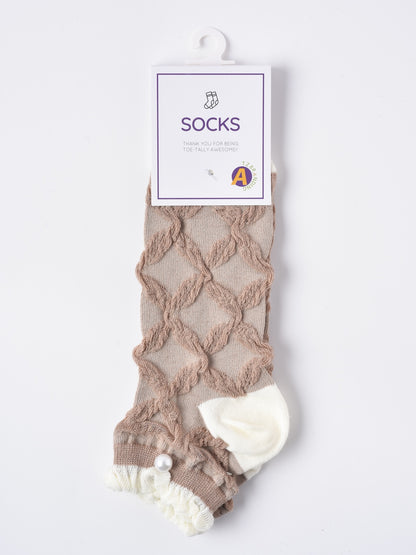 Rufia -  Ruffle Pearl Decorated Ankle Socks for Women, Summer - Friendly