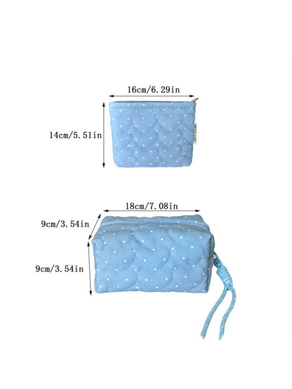 Cosbai - Polka Dots Print Heart Quilted Cosmetic Bag