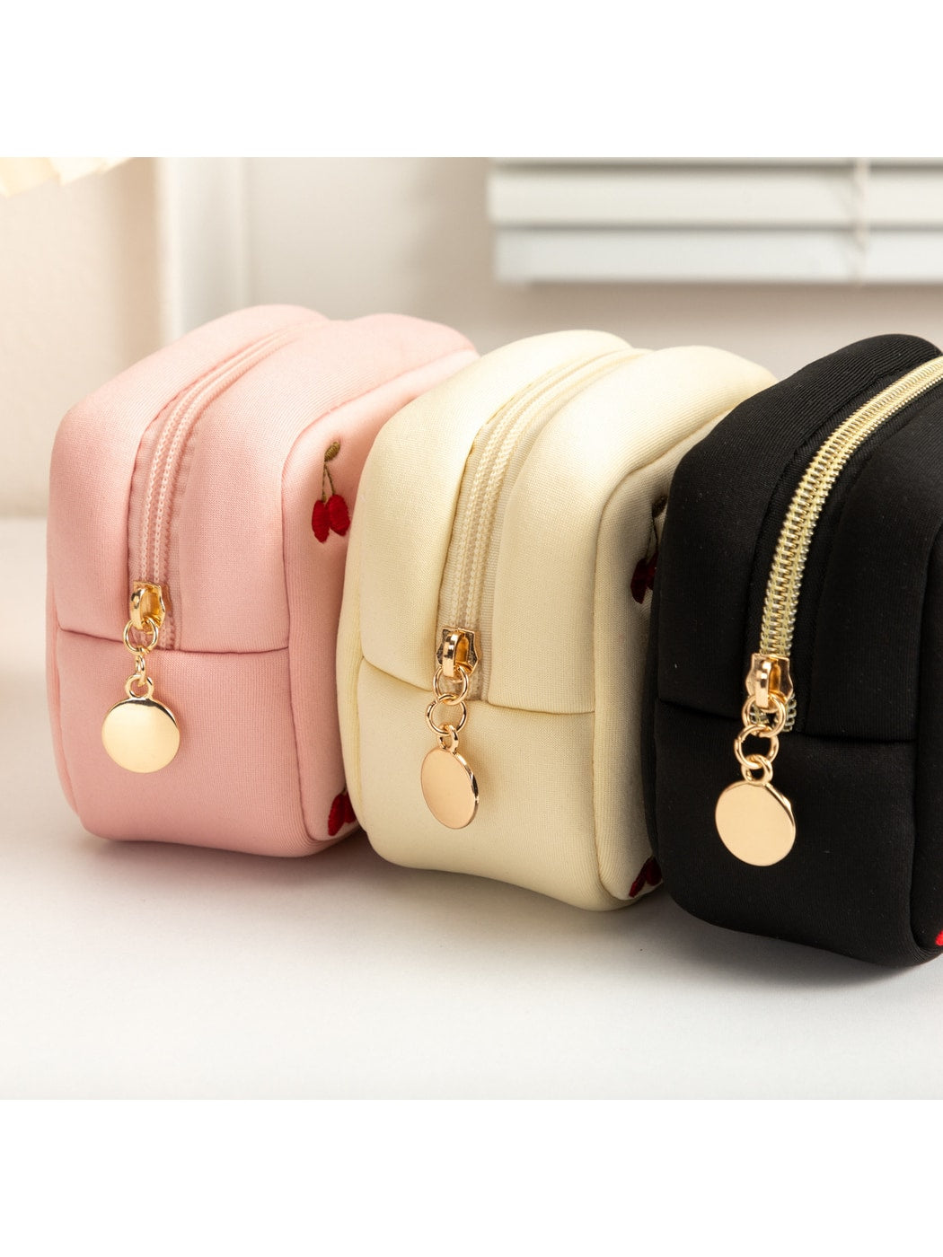 Cosbai - Embroidered Cherry Cosmetic Organizer Bag