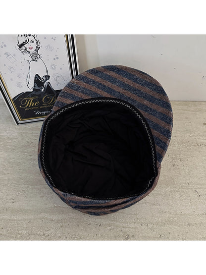 Haila - Foldable Striped Curved Brim Painter Cap