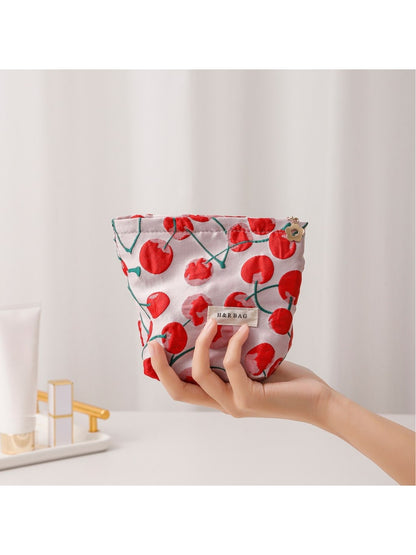 Cosbai - Red Cherry Print Handheld Makeup Bag