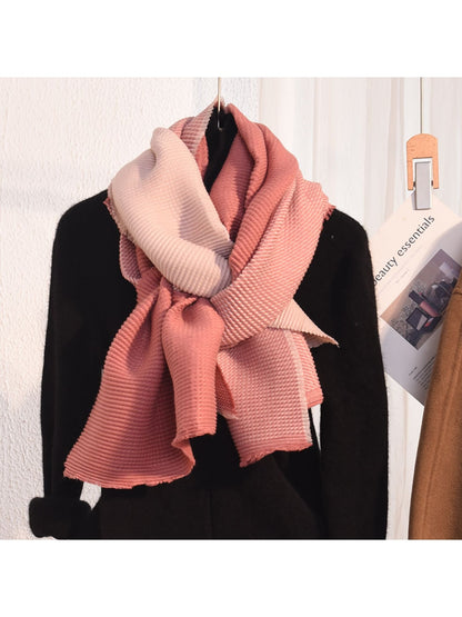 Scarvii - Pleated Colorblock Fringed Winter Scarf