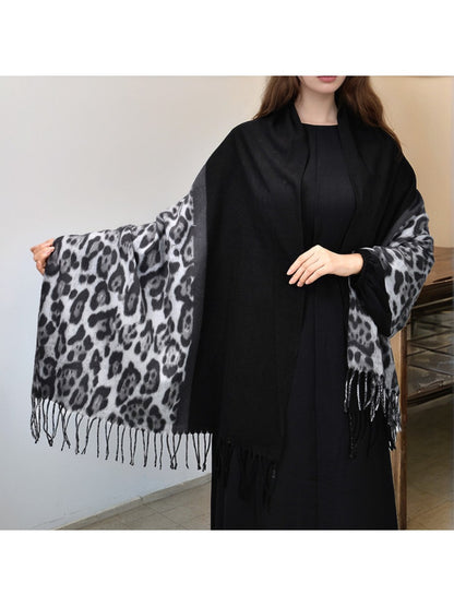 Scarvii - Leopard Print Tassel Winter Scarf