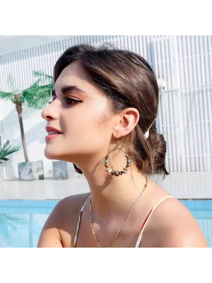 Earwish - Boho Vintage Beaded Hoop Earrings - Brown & Chic
