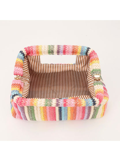 Cosbai - Rainbow Colors Striped Knitted Style Handbag