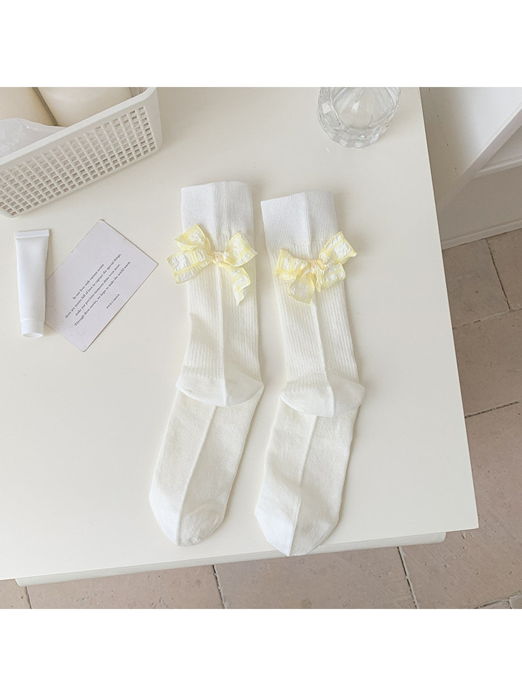 Rufia - Fresh Style Plaid Bow Ribbed Socks