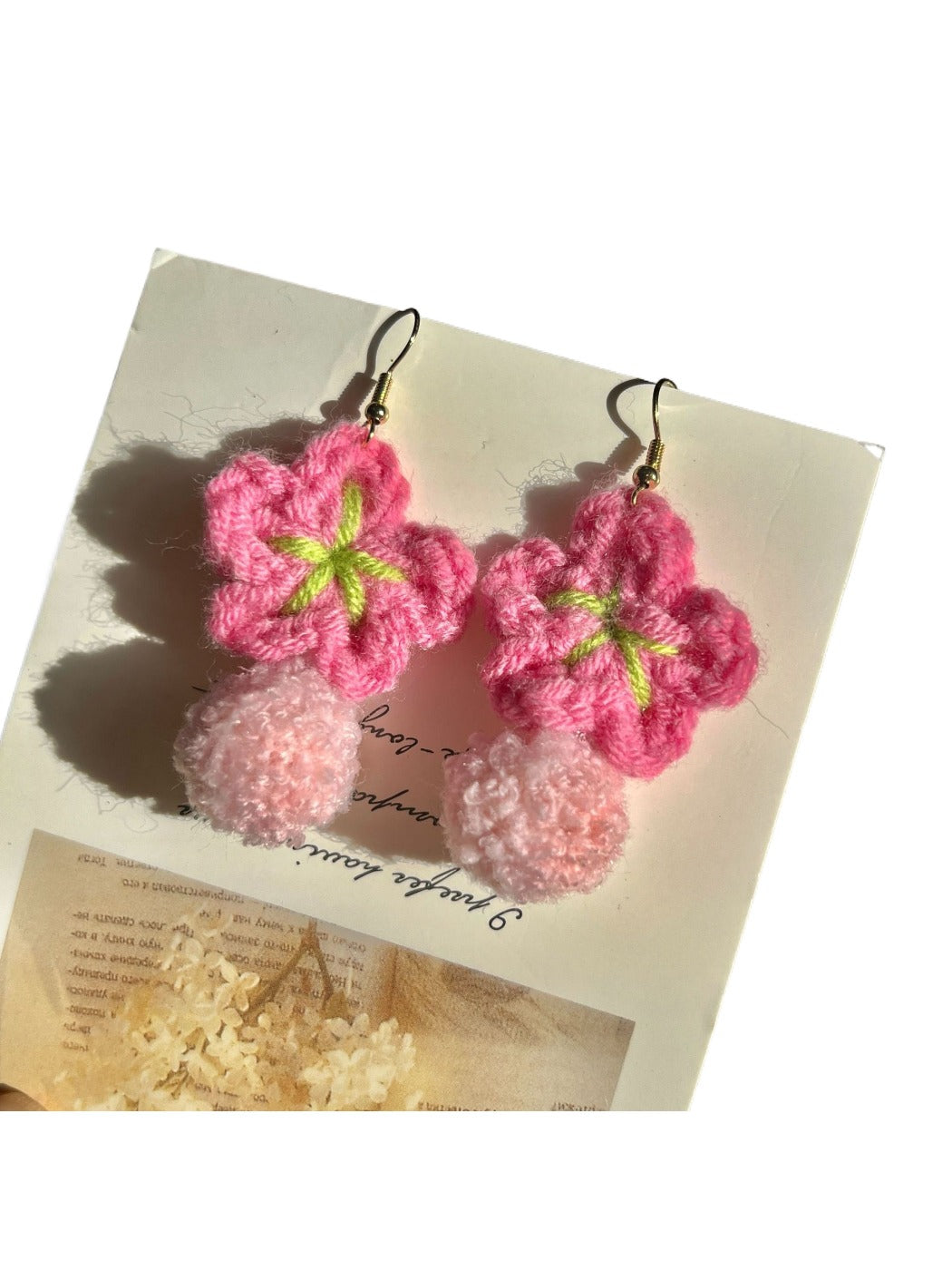 Earwish - Pink Crochet Flower Shaped Earrings