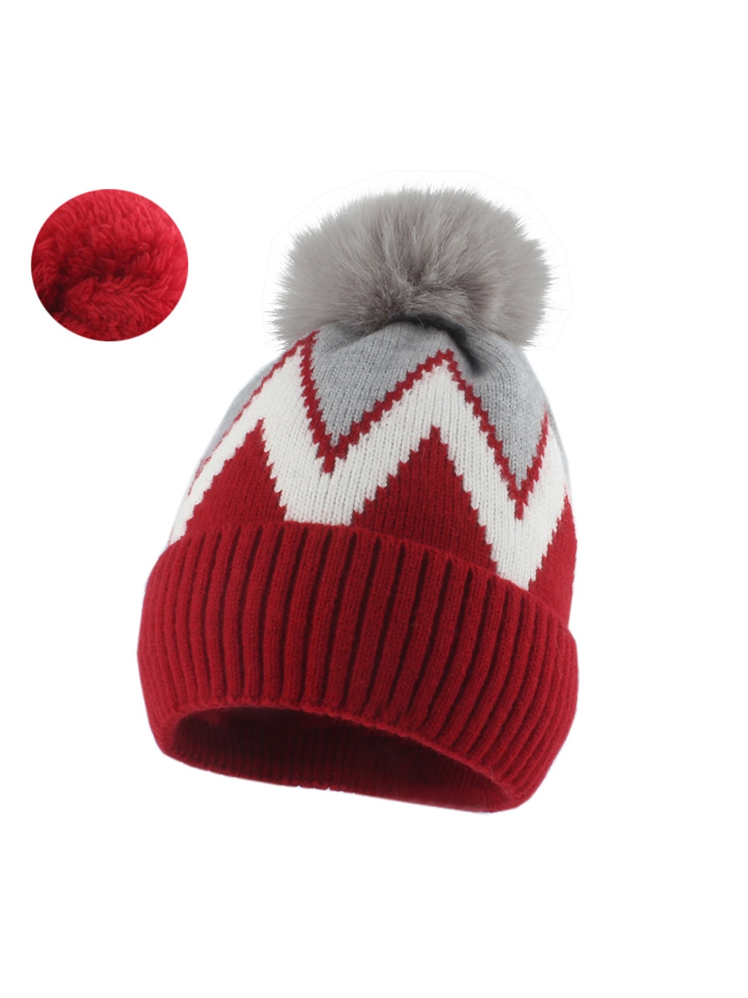 Haila - Zigzag Pattern Round Top Knit Beanie