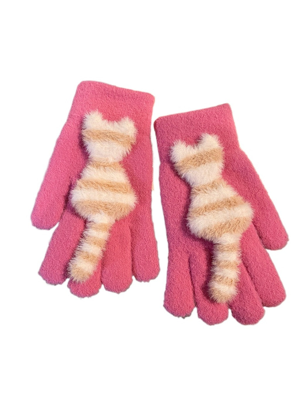 Gloving - Cozy Cat Striped Knit Gloves for Women