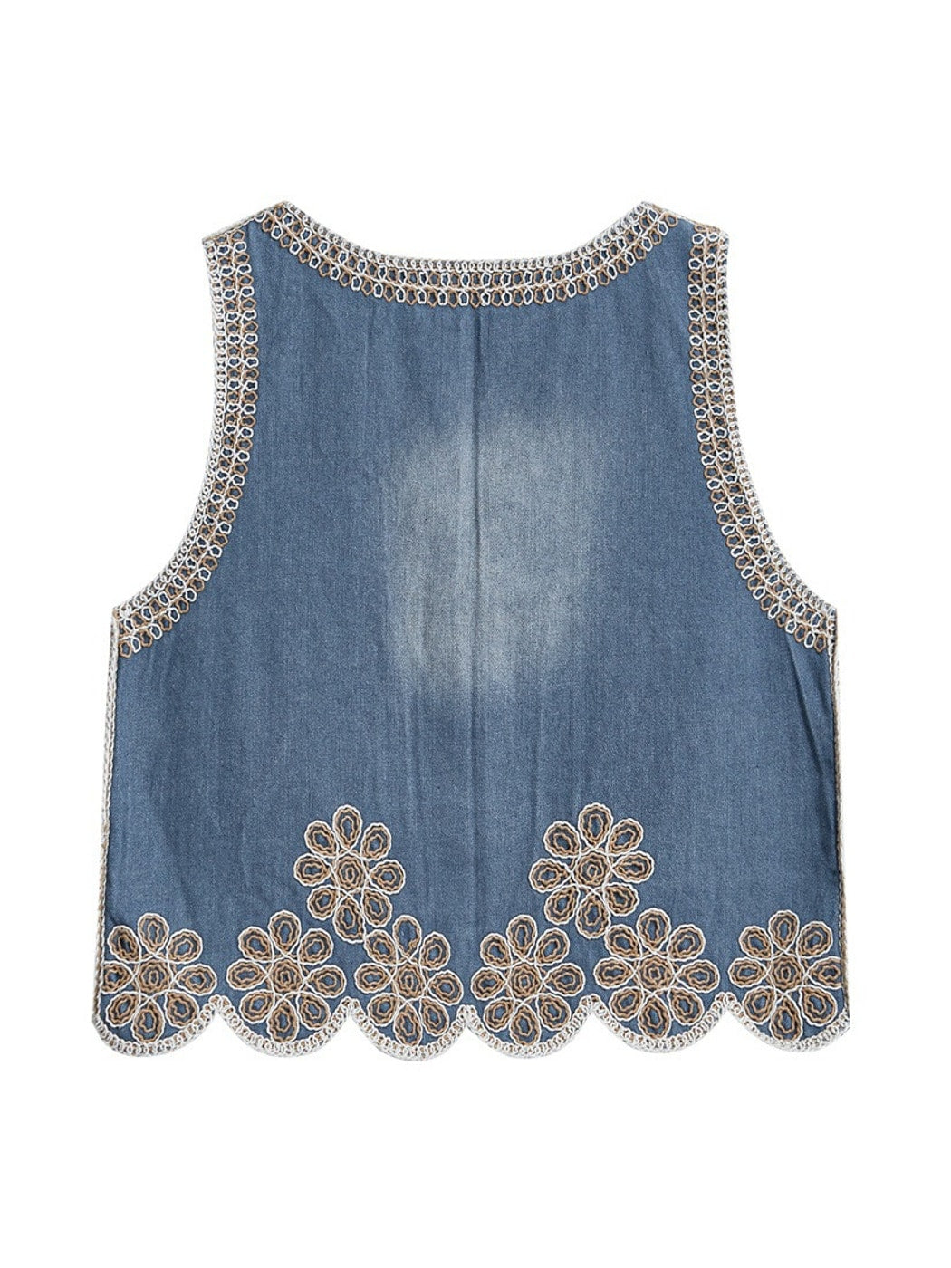 Crosa - Scalloped Hem Floral Pattern Embroidered Vest