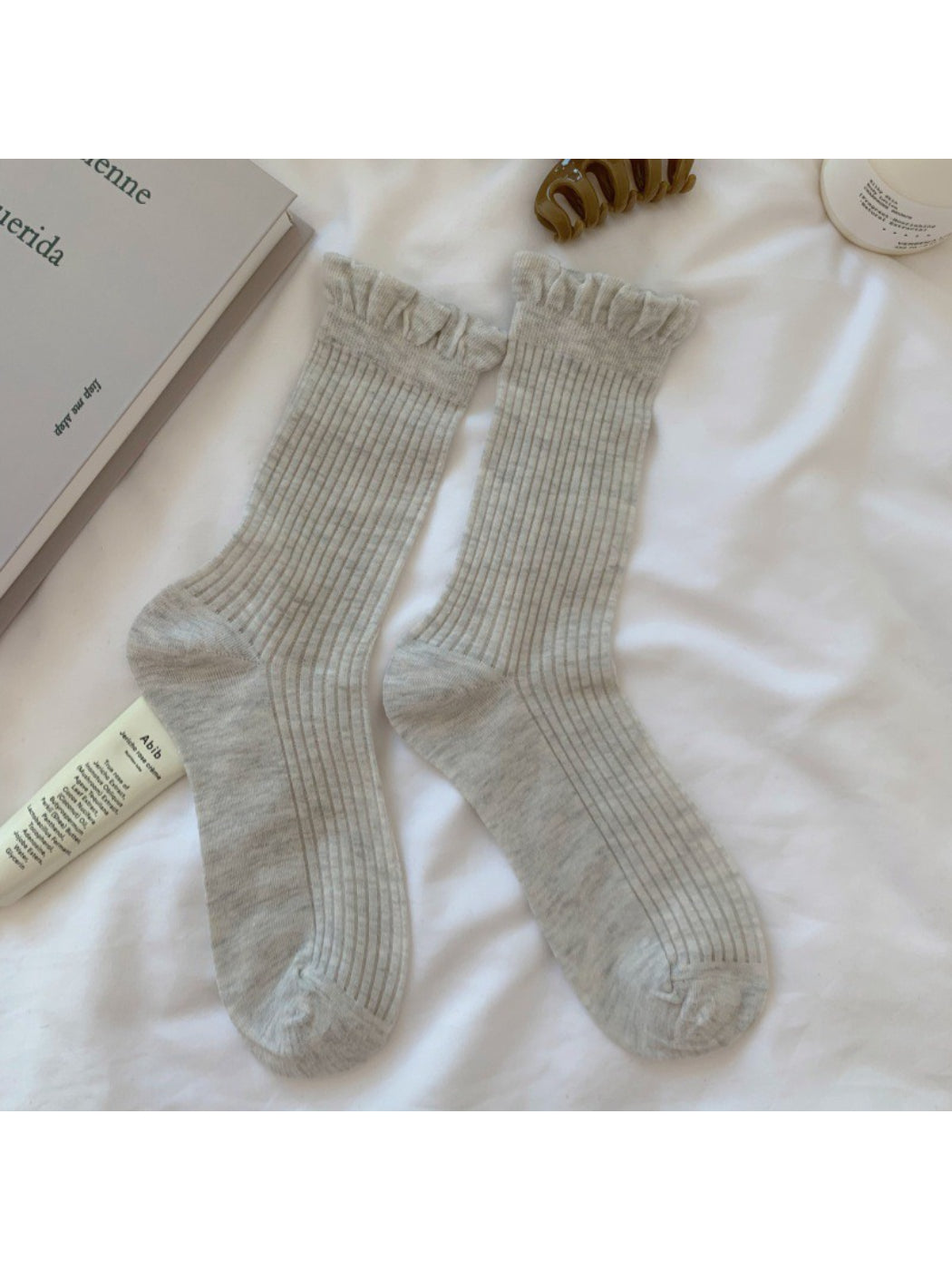Rufia lace trim crew socks folded with lace edge visible