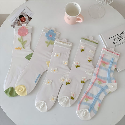 Rufia - Summer Tulip Floral Sheer Socks