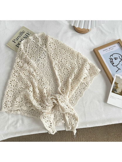 Scarvii - Openwork Floral Triangle Scarf
