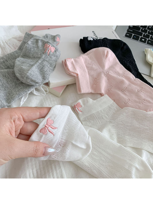 Rufia - Bow Pattern Ribbed Soft Ankle Socks product image 1