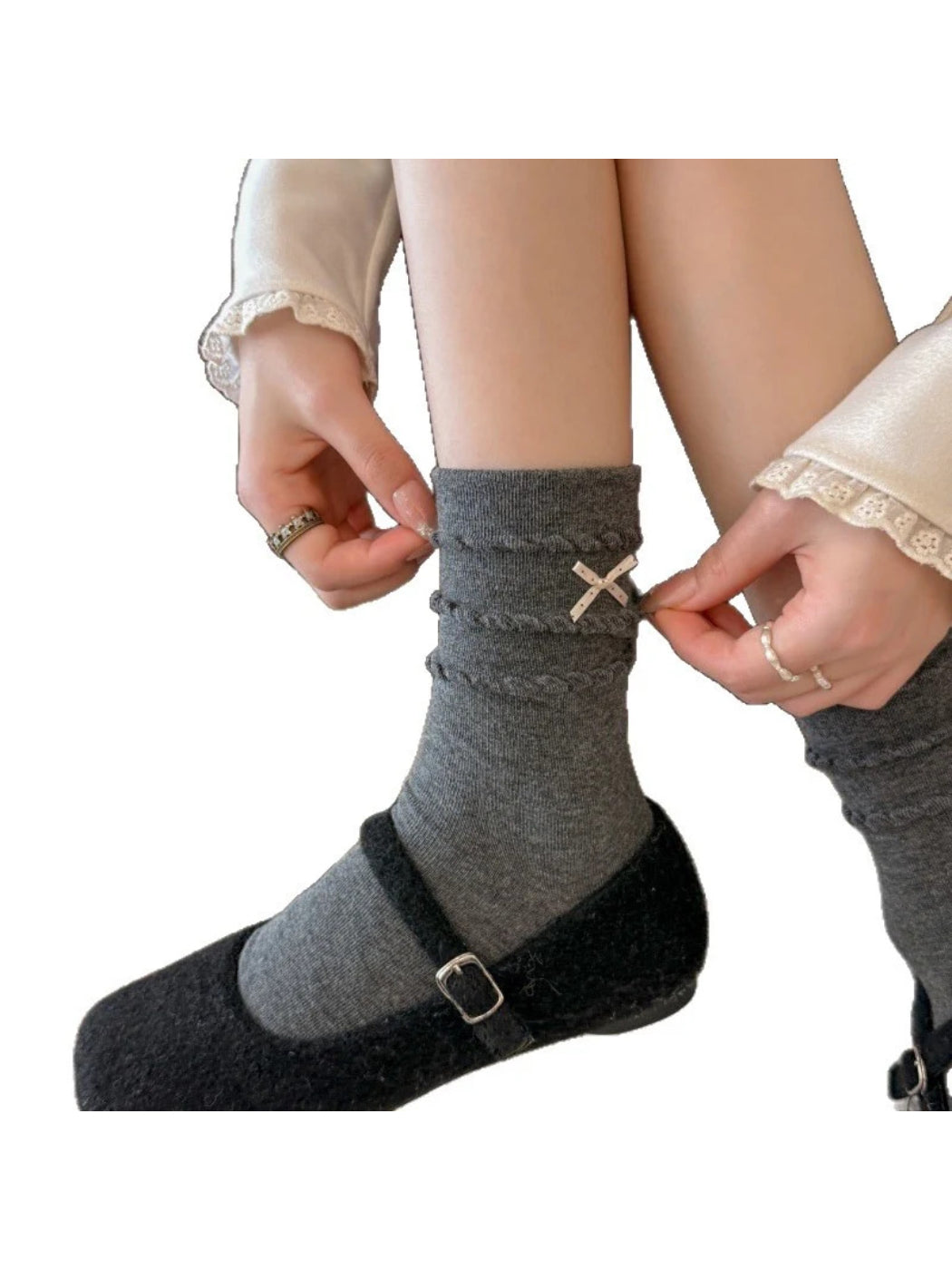 Rufia - Bow Detail Raised Loop Trim Crew Socks