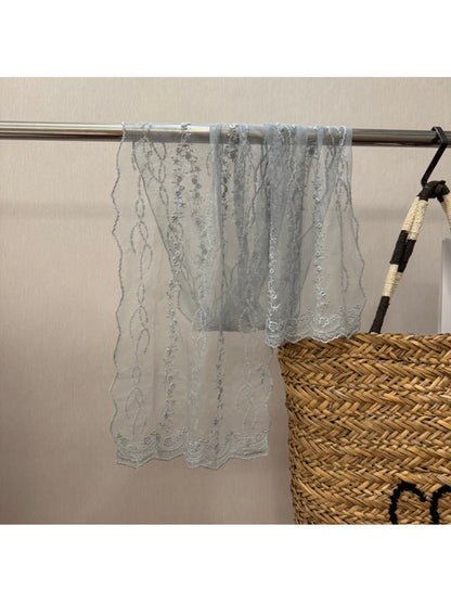 Scarvii - Floral Embroidered Lace Detail Long Scarf