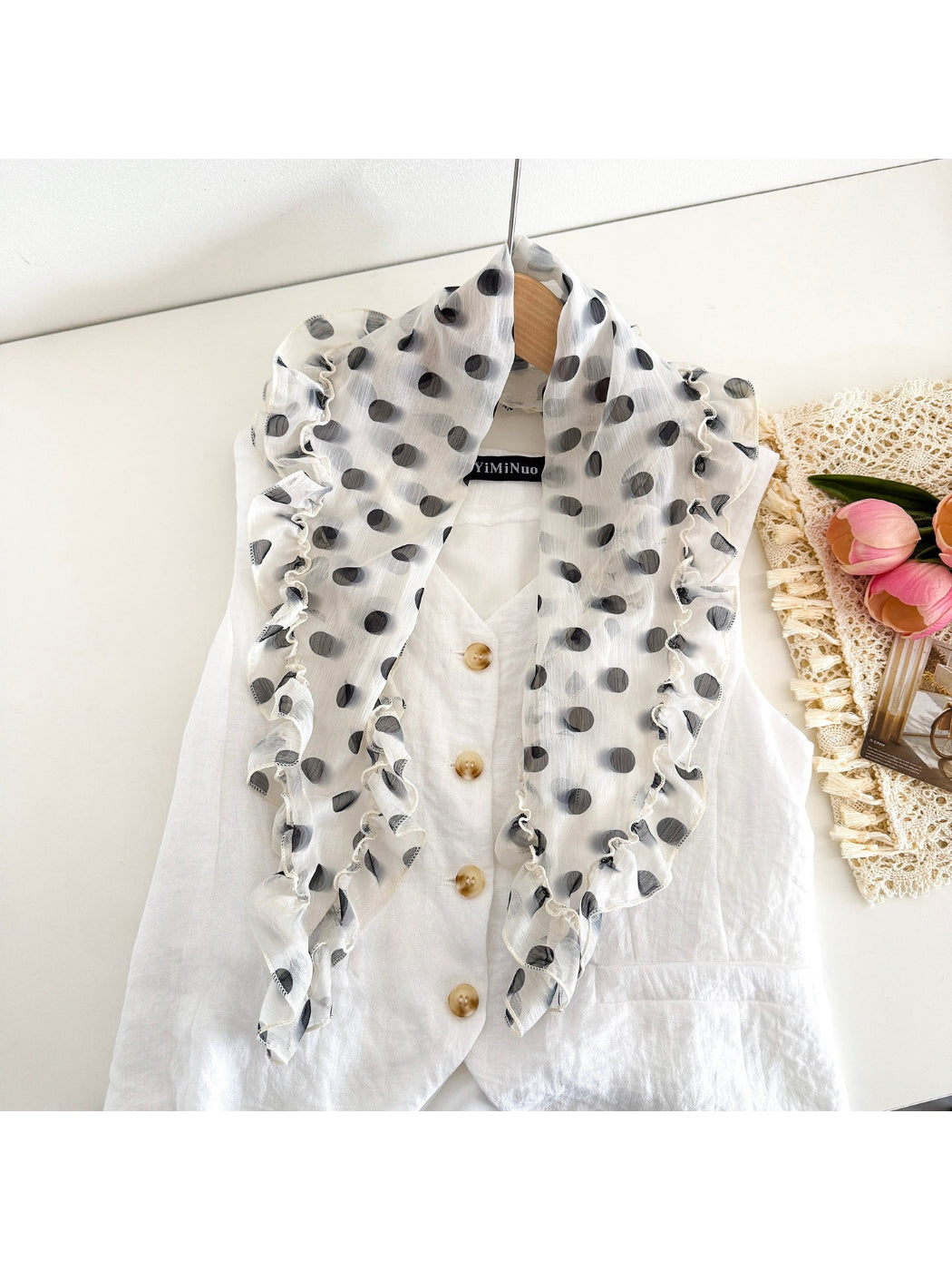 Scarvii - Polka Dot Ruffle Edge Scarf