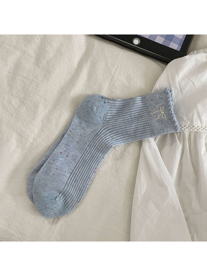 Rufia - Speckled Ribbed Bow Detail Casual Crew Socks