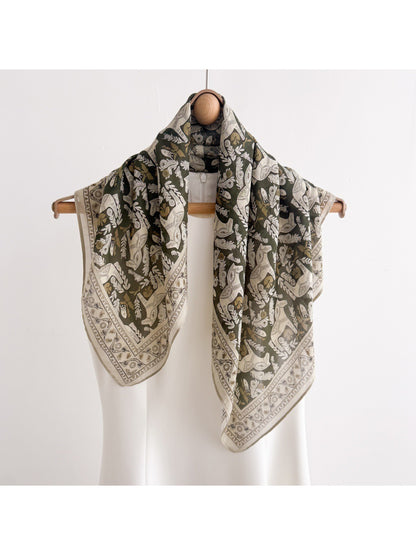 Scarvii Botanical Illustration Square Scarf folded showing floral and leaf patterns