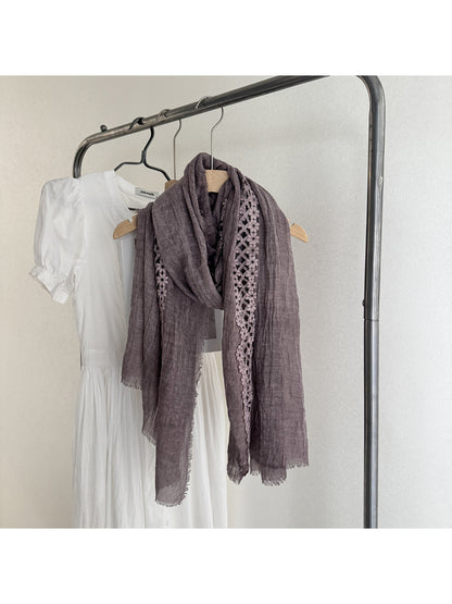 Scarvii - Lace Trim Crinkle Long Scarf