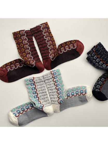 Rufia - Folk Knit Pattern Crew Socks