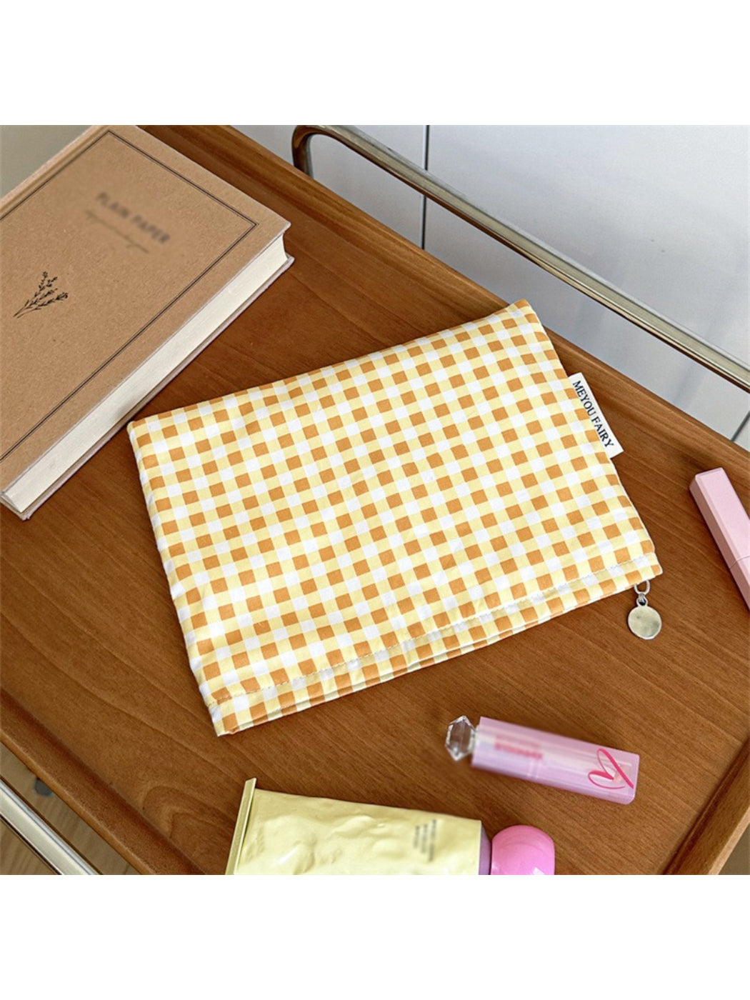 Cosbai Candy Check Makeup Bag displayed with zipper pull visible on top
