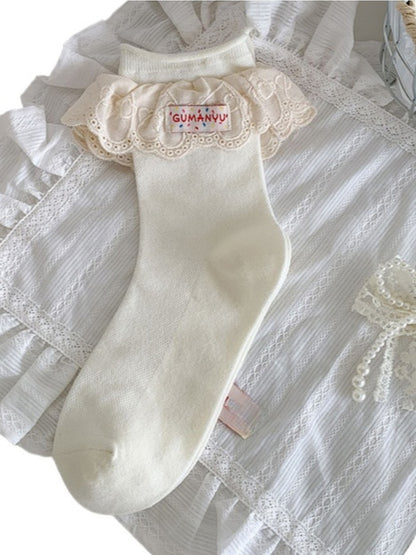 Rufia - Solid Lace Trim Mid-Calf Socks – Classic & Sweet