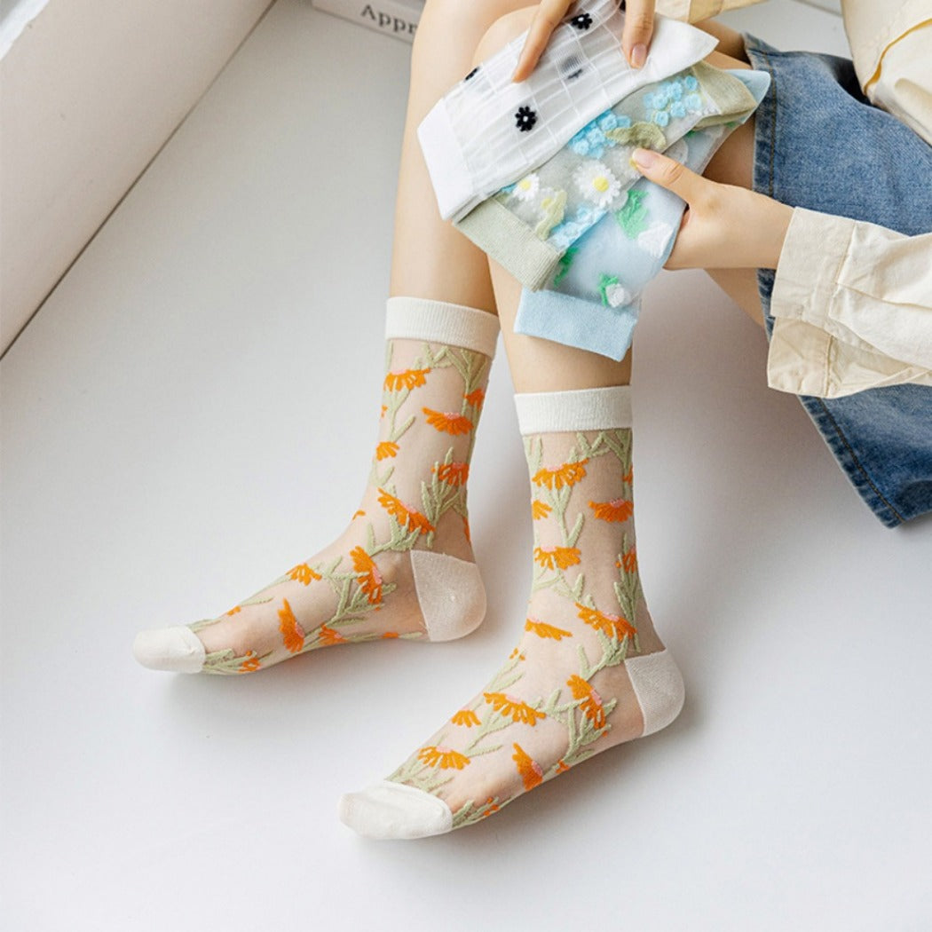 Rufia - Summer Floral Pattern Sheer Socks