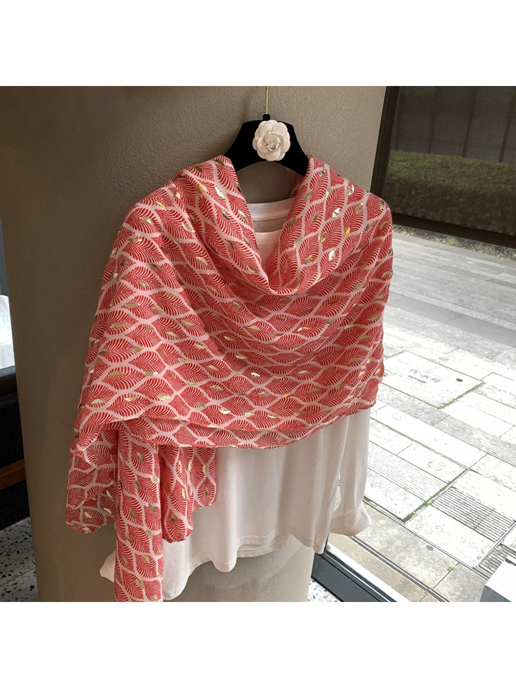 Scarvii - Leaf Print Draped Layering Fashion Wrap Scarf