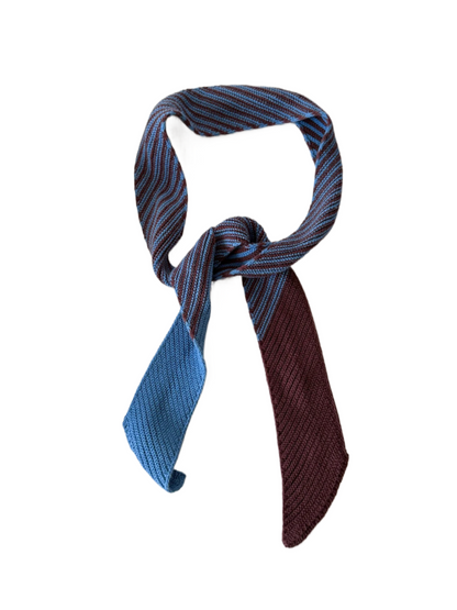 Scarvii - Color Block Diagonal Stripe Knit Skinny Scarf