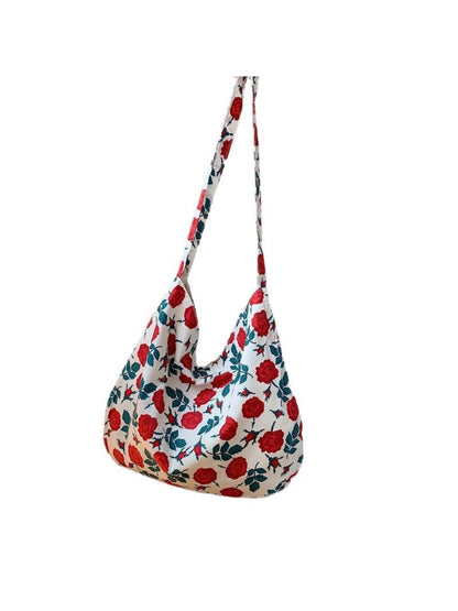Cosbai - Painterly Floral Pattern Soft Shoulder Tote Bag