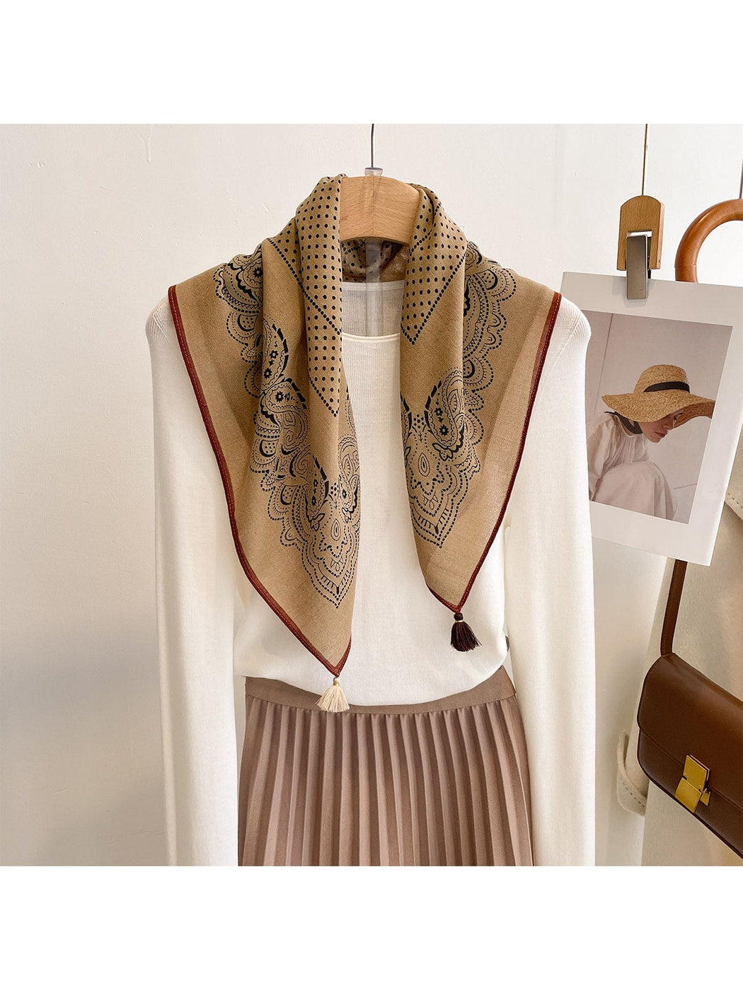 Scarvii - Vintage Polka Dot Center Print Square Scarf