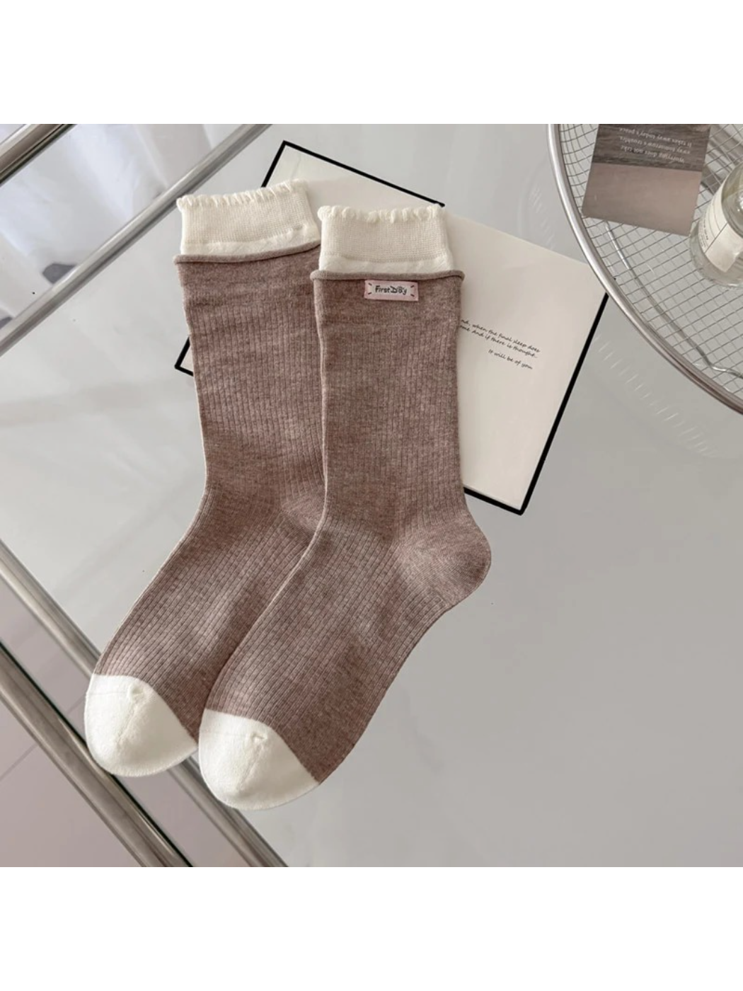 Rufia - Ribbed Ruffle Cuff Crew Socks