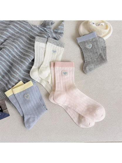 Rufia - Sweet Colorblock Bow Detail Crew Socks